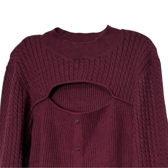 Design History XXL Sweater Cutout Cardigan Sangria Purple Cable Knit L/S NWT - Picture 4 of 9